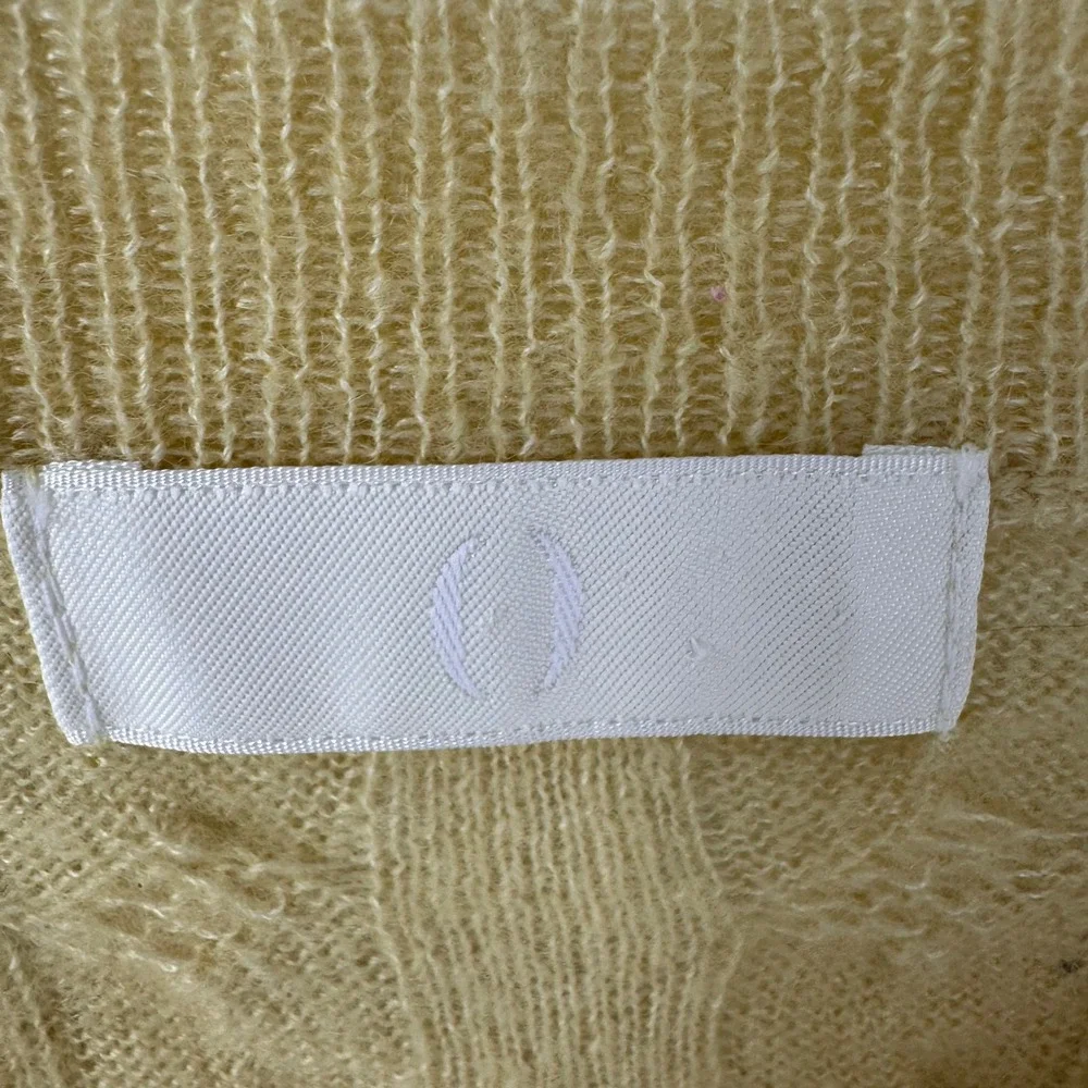 Cashmere Silk Cable Knit Sweater Mens Small pale Yellow  Crew Neck Pullover